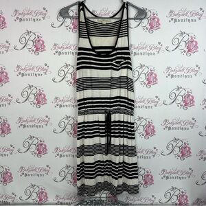 Olive & oak dress tie up belt belted Striped Black and White Sleeveless Dress